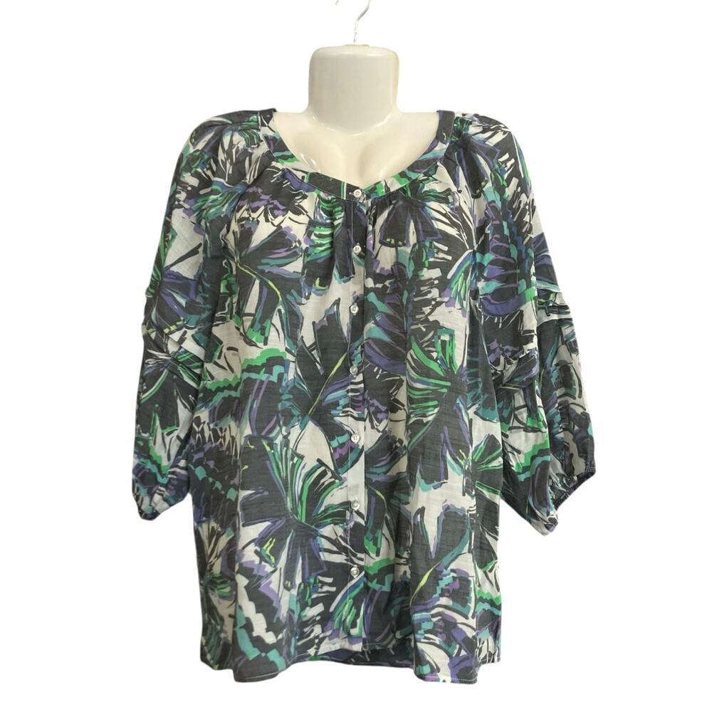 Counterparts Women's Colorful Floral Button Front Lightweight Blouse | Size XL